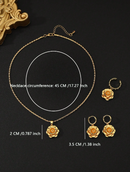 KIT | Colar Pingente de Flor Dourado, Brincos