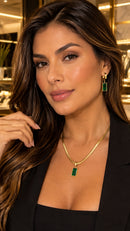 Conjunto colar + brinco esmeralda